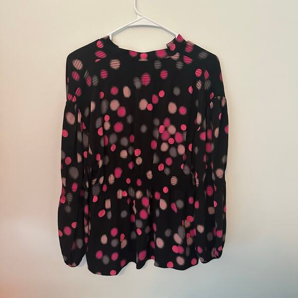 Diane Von Furstenberg black & pink polka dot long sleeve top size 8 - Picture 11 of 12